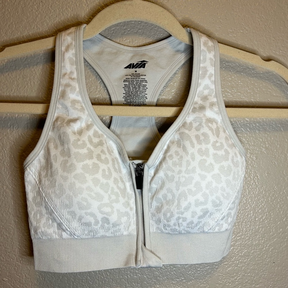 Avia Zip Front Racerback Gray Print Sports Bra Workout Athletic style AV18191